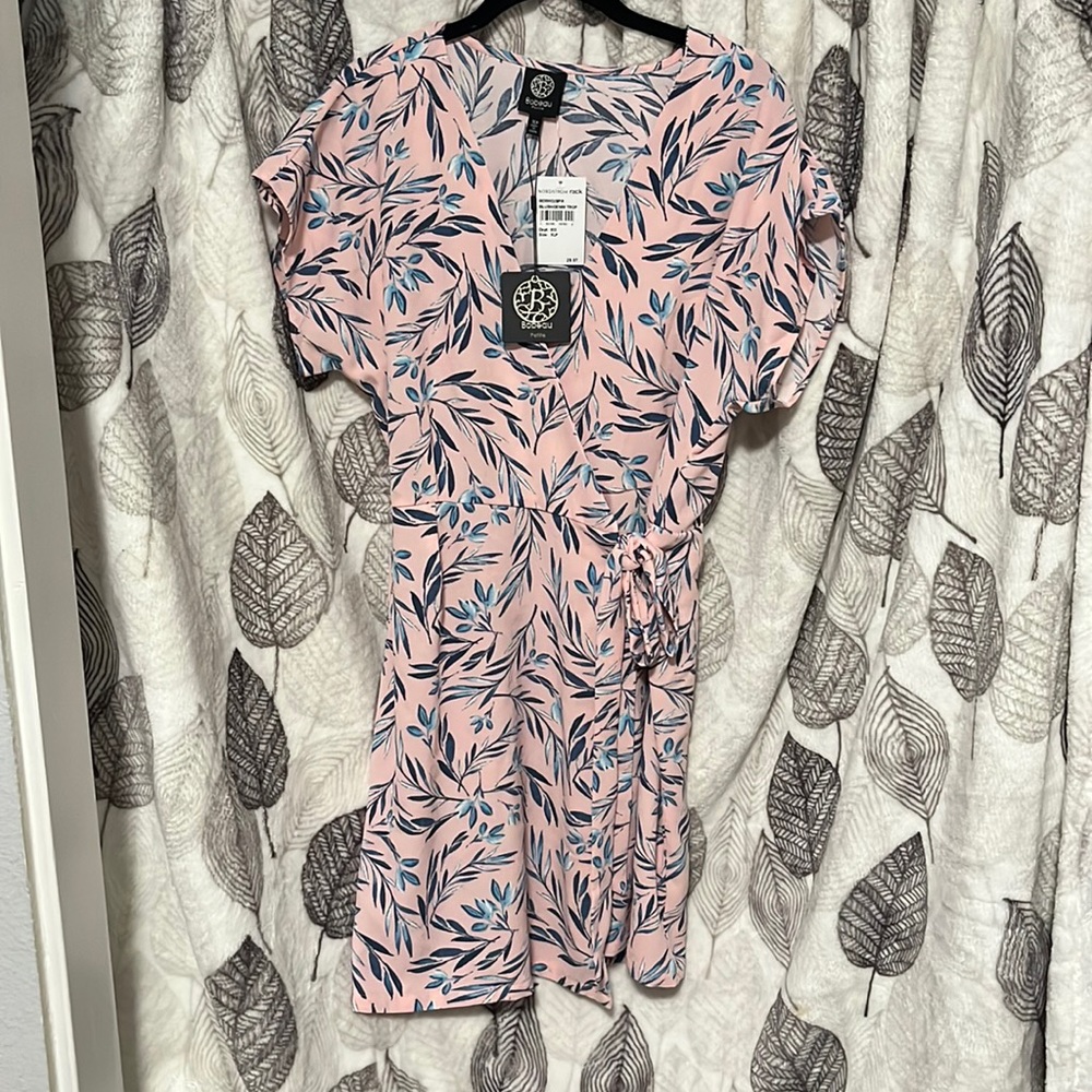 BOBEAU Leaf Print Woven Wrap Dress (Petite)